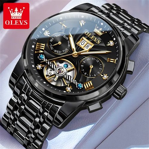Imagen 1 del producto OLEVS 9910 Reloj para hombre Tourbillon de lujo Original Reloj mecánico automático Reloj luminoso resistente al agua con fecha y día con caja Reloj
