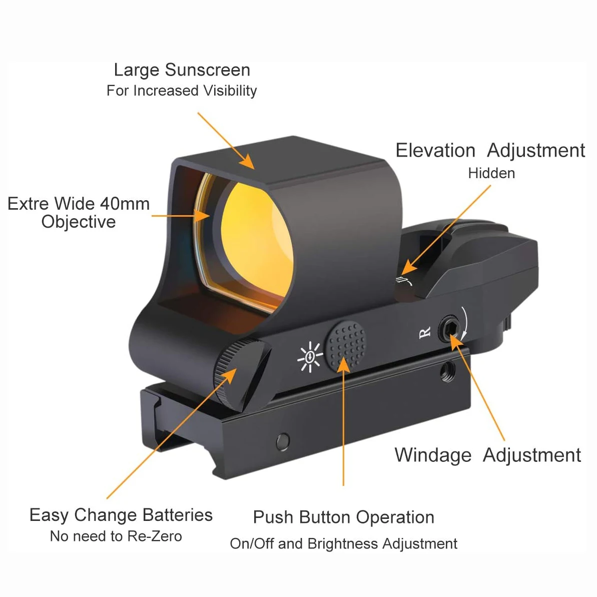 1x28x40mm Tactical Red Dot Sight Riflescope Hunting Scope Red Projected Dot Sight Reflex 4 Reticle Scope Sight for 20mm Rail