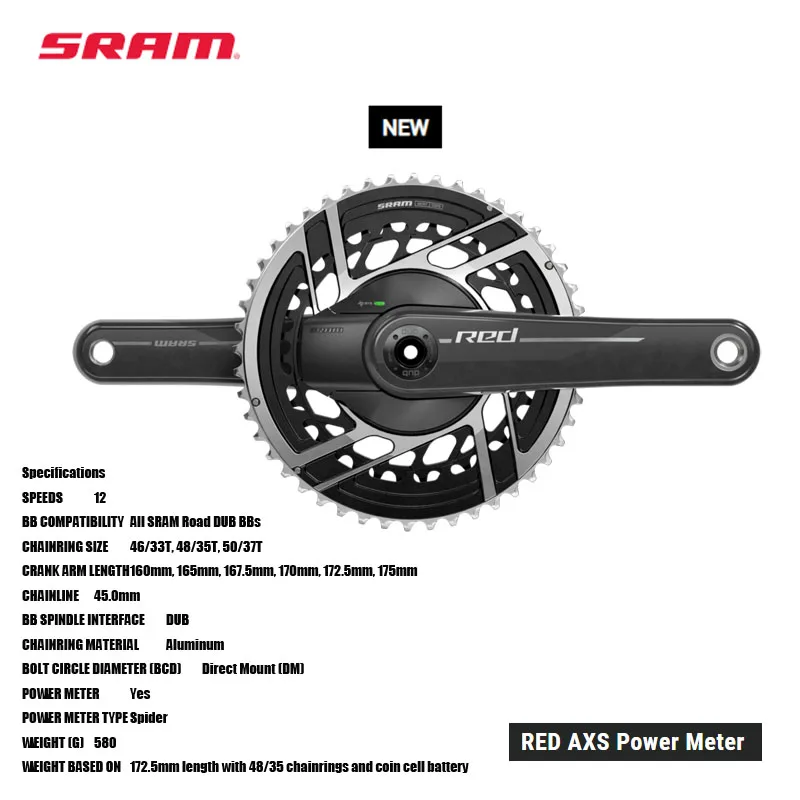 2025 new SRAM model RED AXS Power Meter  FC-RED-P-E1 12speed DUB BBs 50/37T, 48/35T and 46/33T  160, 165, 167.5, 170, 172.5, 175