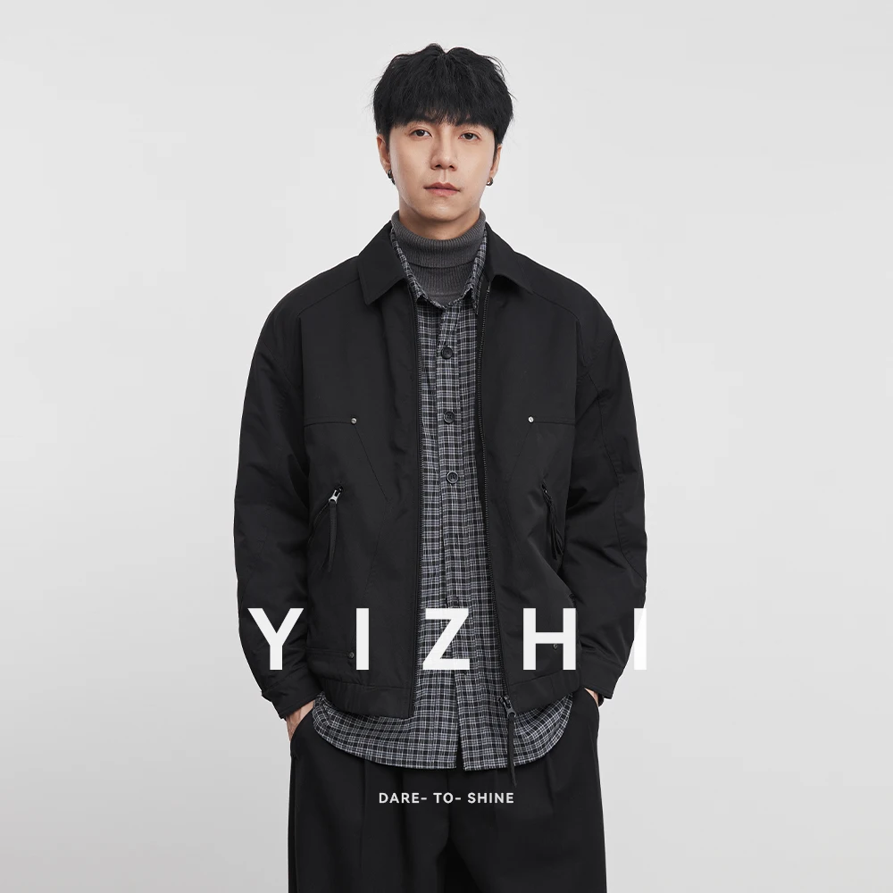 Giacca casual da uomo con zip intera 2025 Inverno Nuovo colletto con risvolto Tasche multiple Design Capispalla a maniche lunghe antivento Top