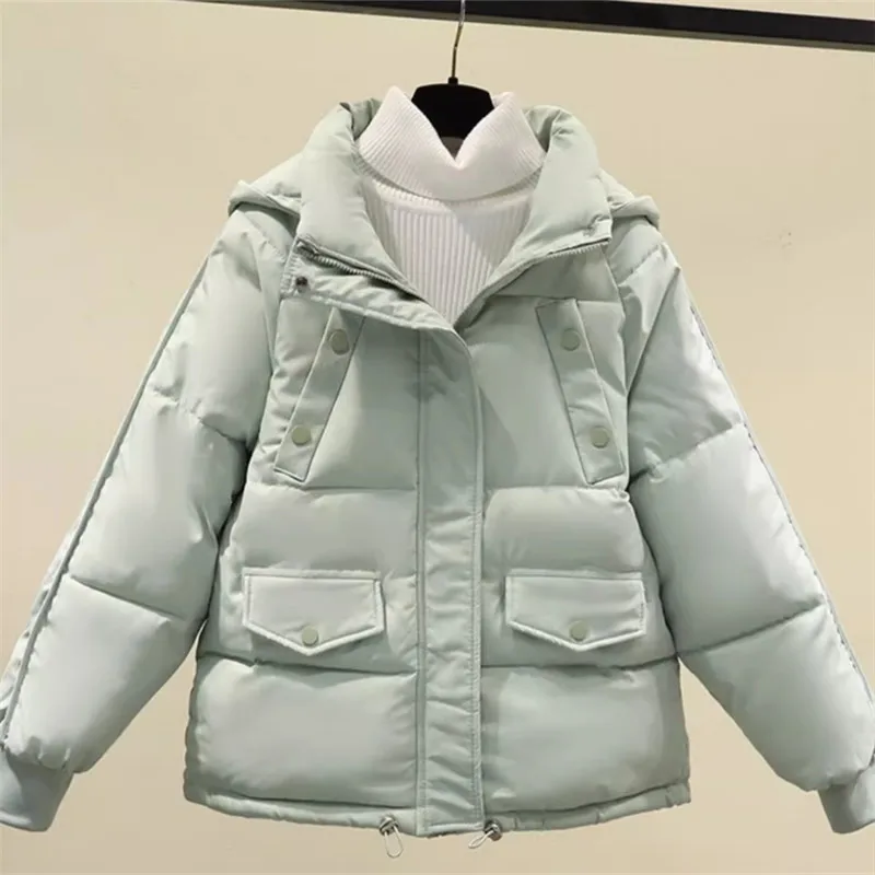 2024 New Short Down Padded Coat Women Korean Autumn And Winter Parkas Hooded Thick Warm Cotton Jacket Loose Bread Clothing B446