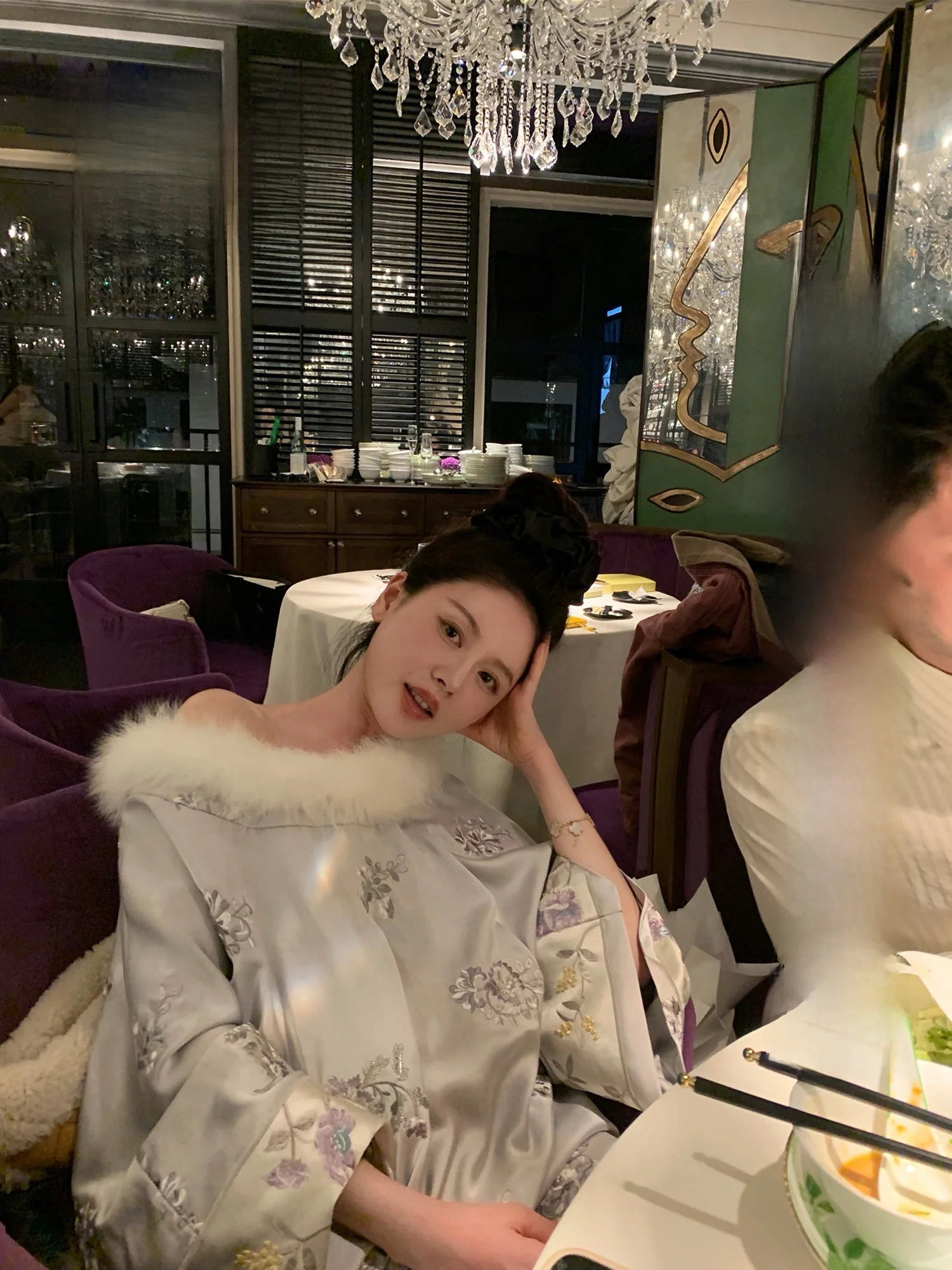 

Eees Fur Embroidered Cotton Jaet Women's Lightweight oulder Bared Two-Way Wear Commute Sle Loose Fit Long Sve