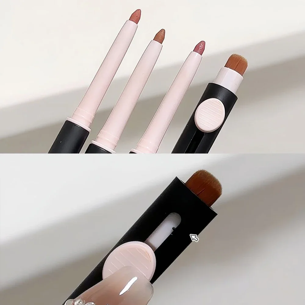 Double-headed Lip Liner ปากกาแปรงแต่งหน้ากันน้ํา Lasting Matte ลิปสติกสีแดง Lip Contouring Non-stick Cup Lipliner ดินสอ