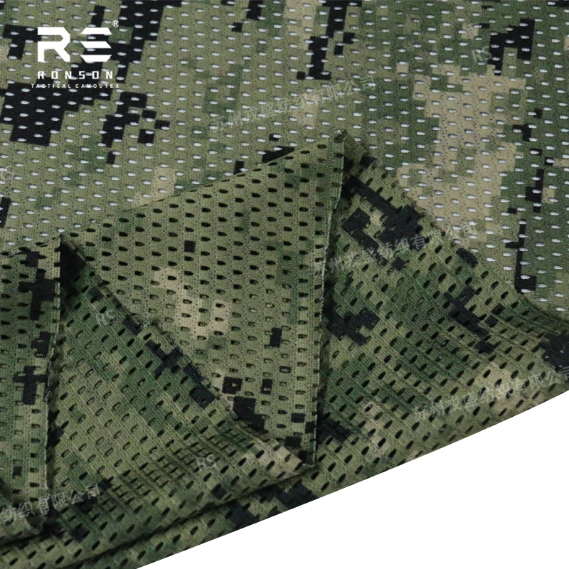 AOR2 Woodland Camouflage Printed 120gsm Light Weight Double Sided Printed Polyester Mesh Fabric  for Tactical Mask Neck Scarf