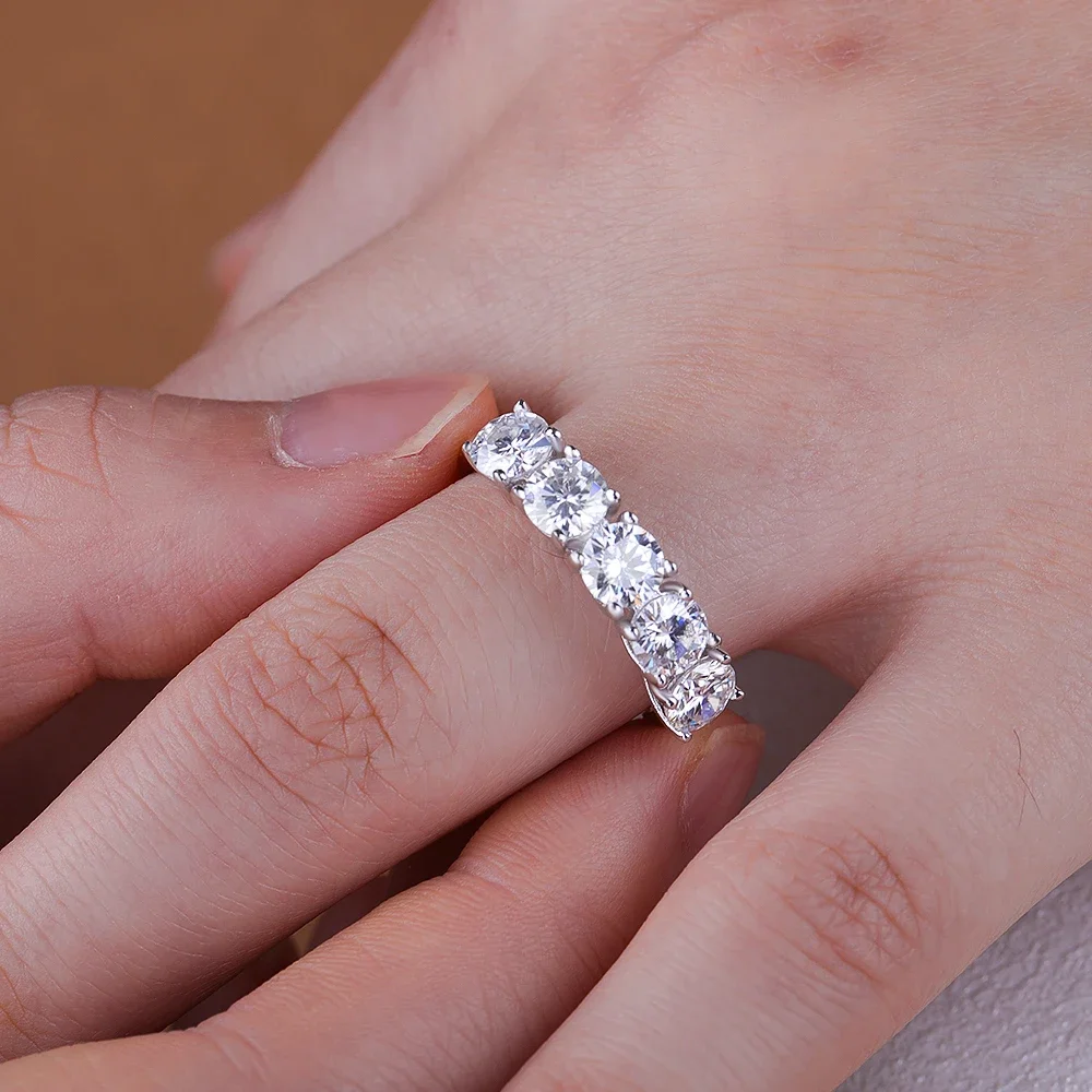 5‑mm Width 5‑Stone‑Row‑Design Full‑Moissanite Ring for Women, Bridal 925 Sterling‑Silver Engagement‑Wedding Band Fine Jewelry, Ideal Anniversary Gift for Her 3