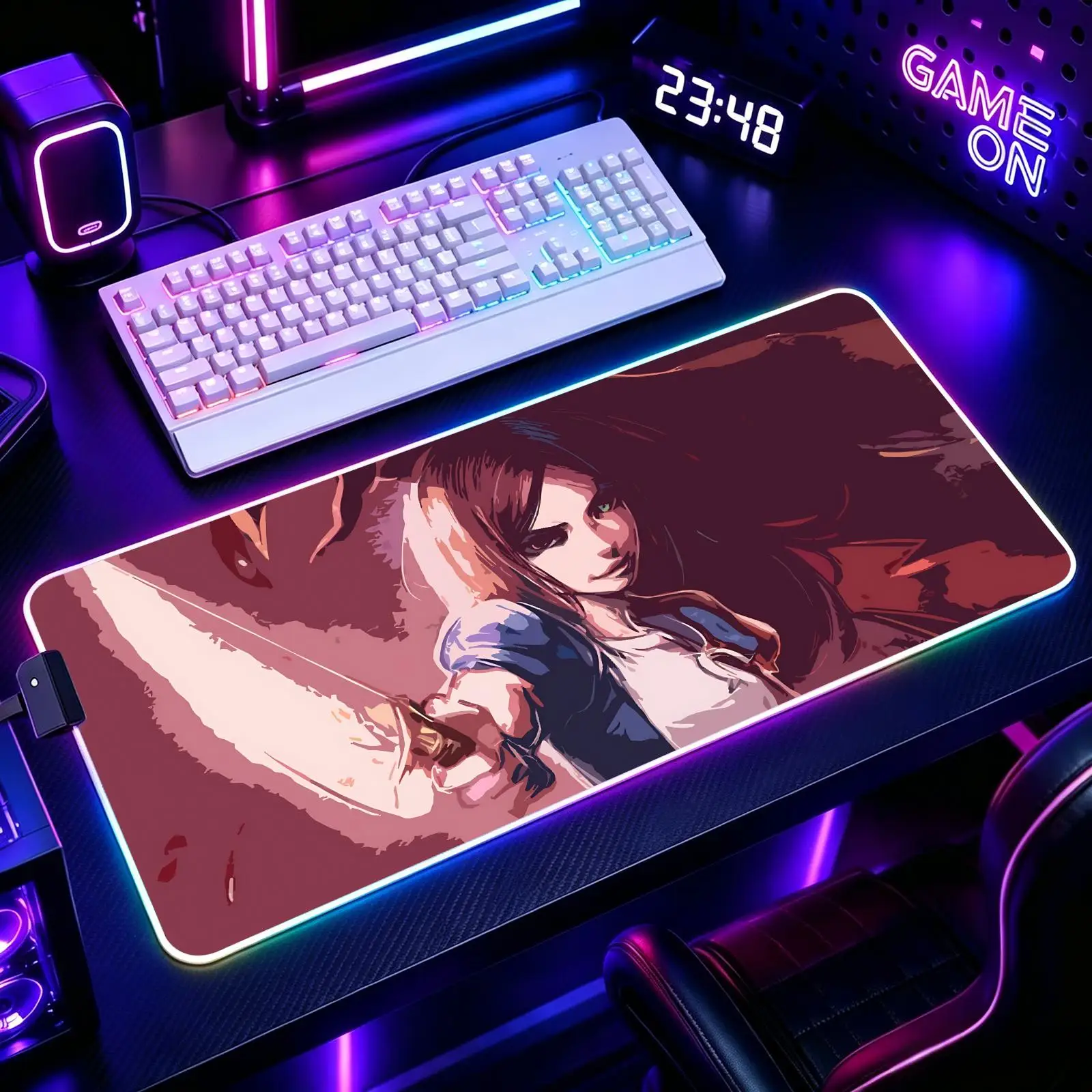 hot game Alice Madness Returns RGB Color Changing Gaming Mouse Pad, Stitched Edges, XXL Non-Slip Large Keyboard Desk Mat