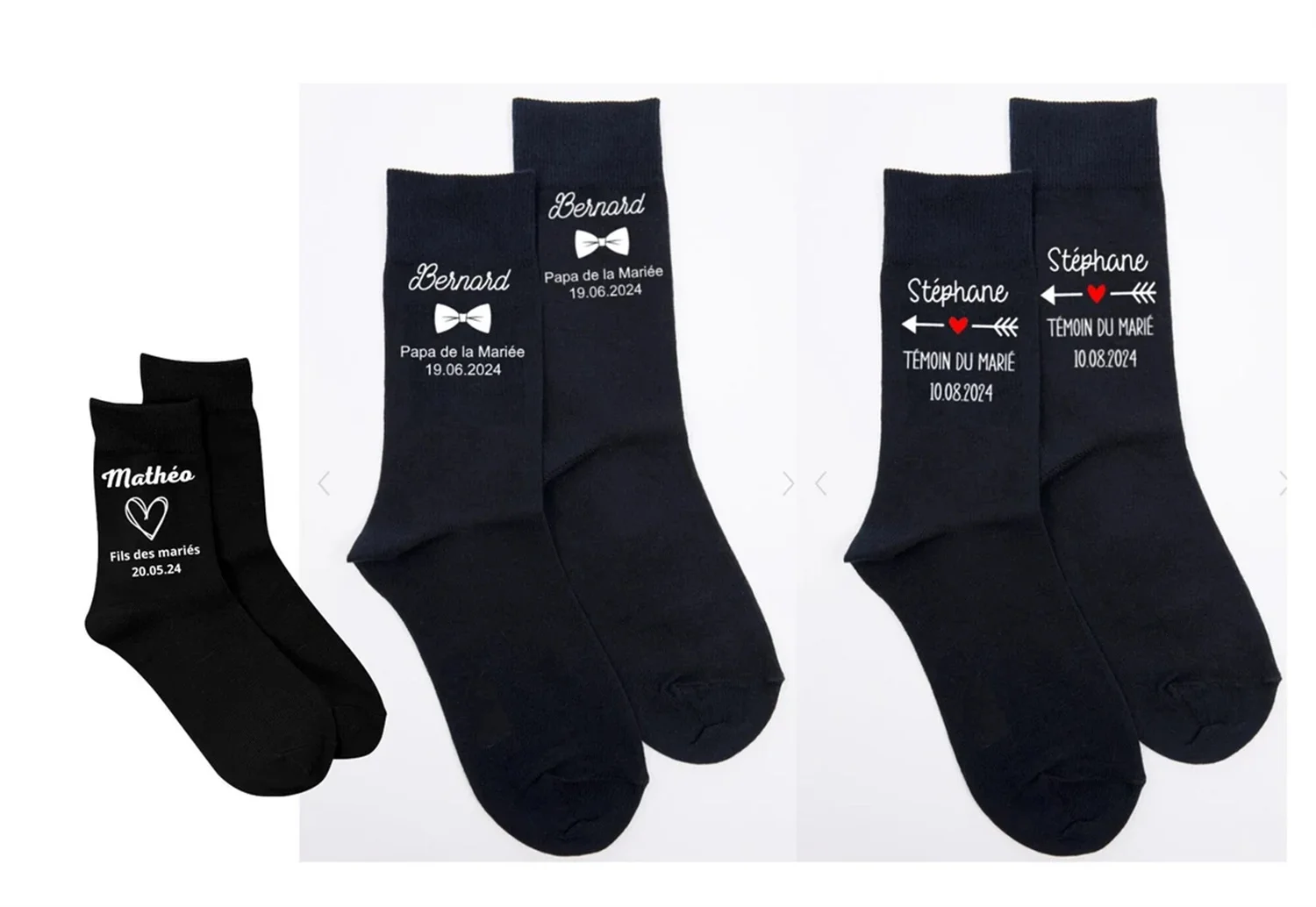 

A beautiful pair of socks for your most beautiful days. Personalized socks for the groom, best man, and child!