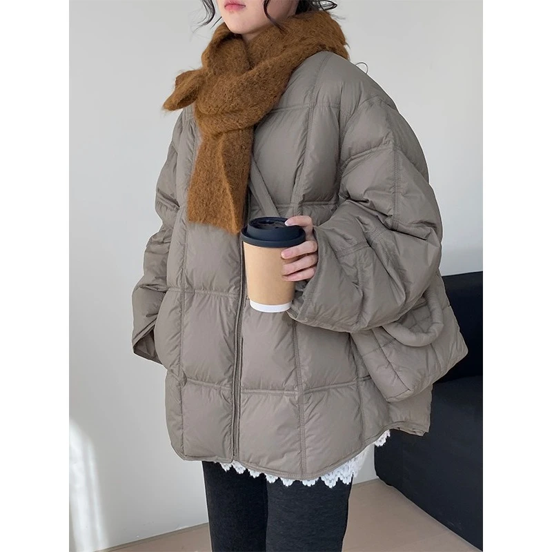 Fluffy and Warm White Duck Down with Bag Down Jacket Round Neck Comfortable Fashion Temperament Beautiful Bread Jacket