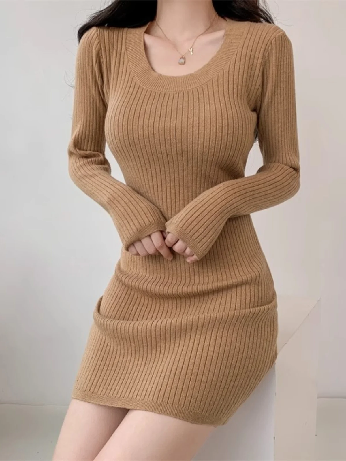 Saia Midi A-Line de Malha Longa Plus Size para Mulheres, Camada Base Modeladora para Outono e Inverno