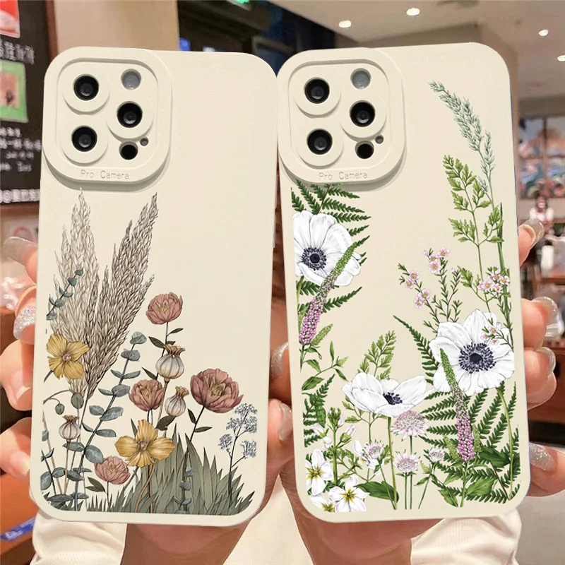 Flower Phone Case for iphone 14 11 12 13 Pro Max Meticulous Plant for iphone X XS XR 7 8 Plus SE2 Back Silicon Cover Funda