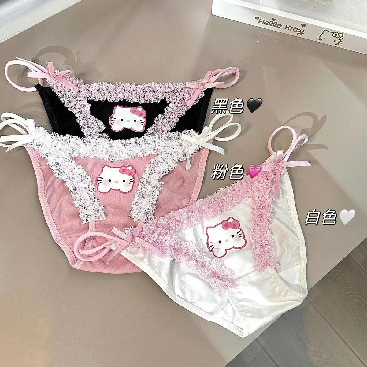 

1/3Pcs Hello Kitty Sanrio Cartoon Sexy Women's Lace Panties Kitty Creative Sweet Girl Low Waist Hip Lift Panties Birthday Gift