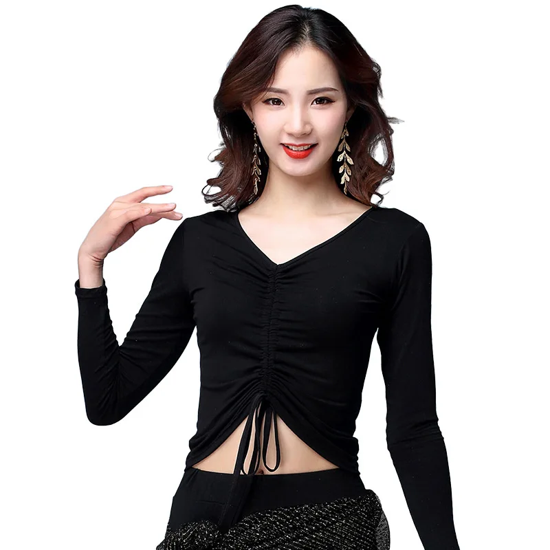 Customized New Modal Drawstring Long Sleeve Top Belly Dance Costumes Practice Dress Performance Wear Female Adult