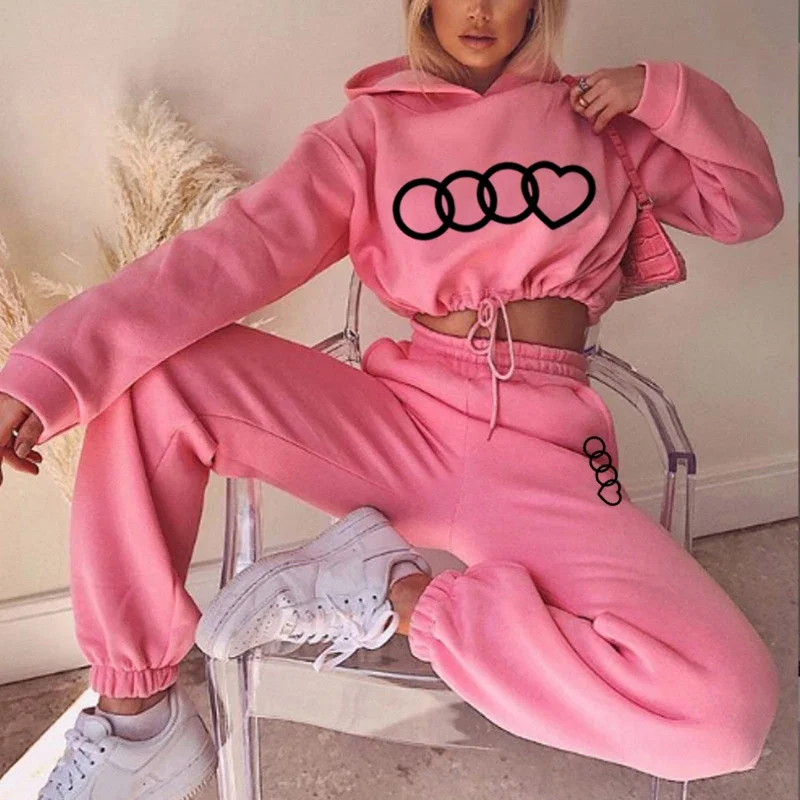 

Women's Tracksuit Hot Sales Casual Drawstring Retract Your Waist Short Top Hooded Two Piece Set for Women Jogging Daily Dressing