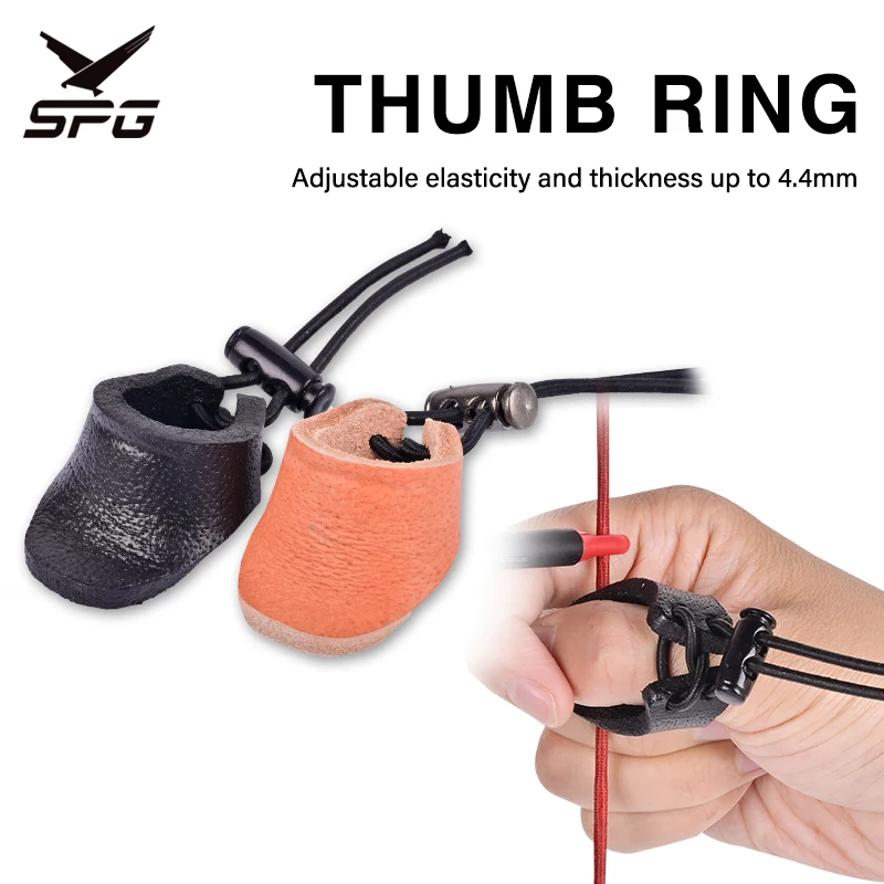 SPG Archery Thumb Ring Leather Traditional Bow Mongolian Longbow Handmade Cowhide Protective Adjustable Trainer Finger Guard