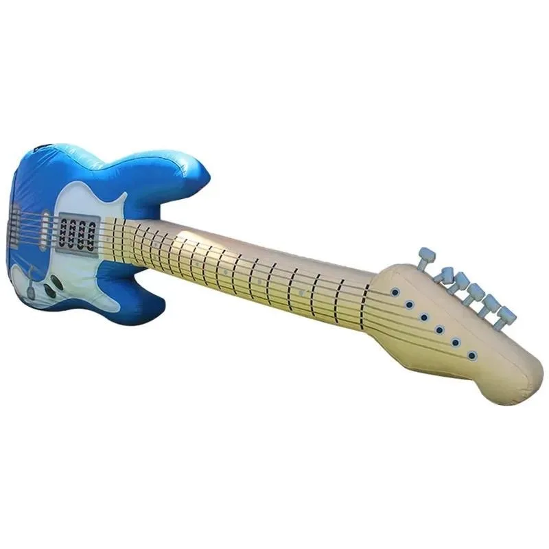 Inflatable electric guitar giant rock guitar model, blue and white, suitable for parade branding, music themes, photo booths