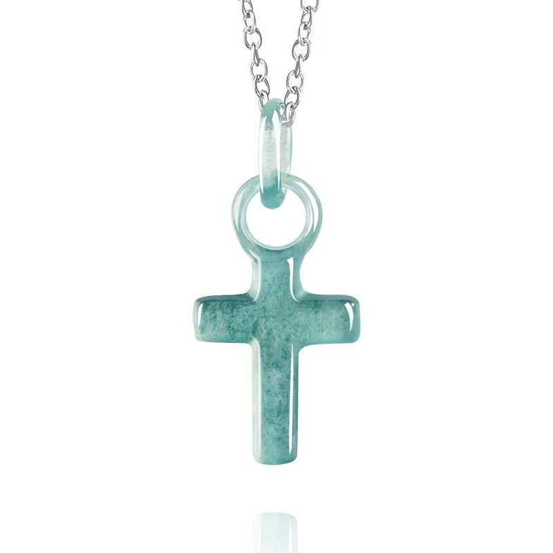 

Authentic A-grade Jade Cross Jade Pendant, Men's and Women's Fashionable Jewelry Jade Necklace with S925 Silver Chain
