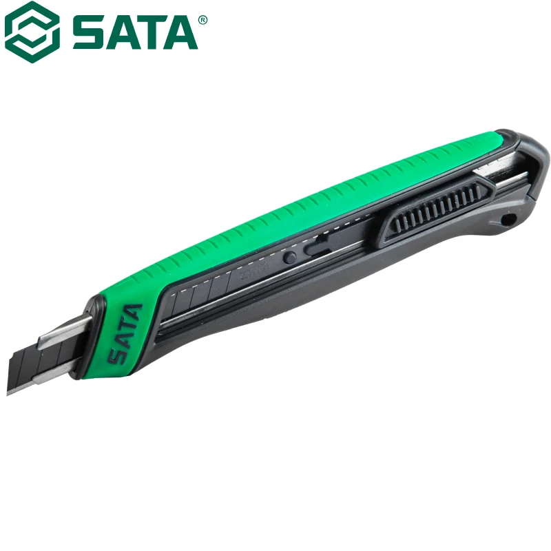 SATA 93481 Rubber Plastic Handle push Button Art Knife 13 Sections 9x80MM High Quality Materials Exquisite Workmanship