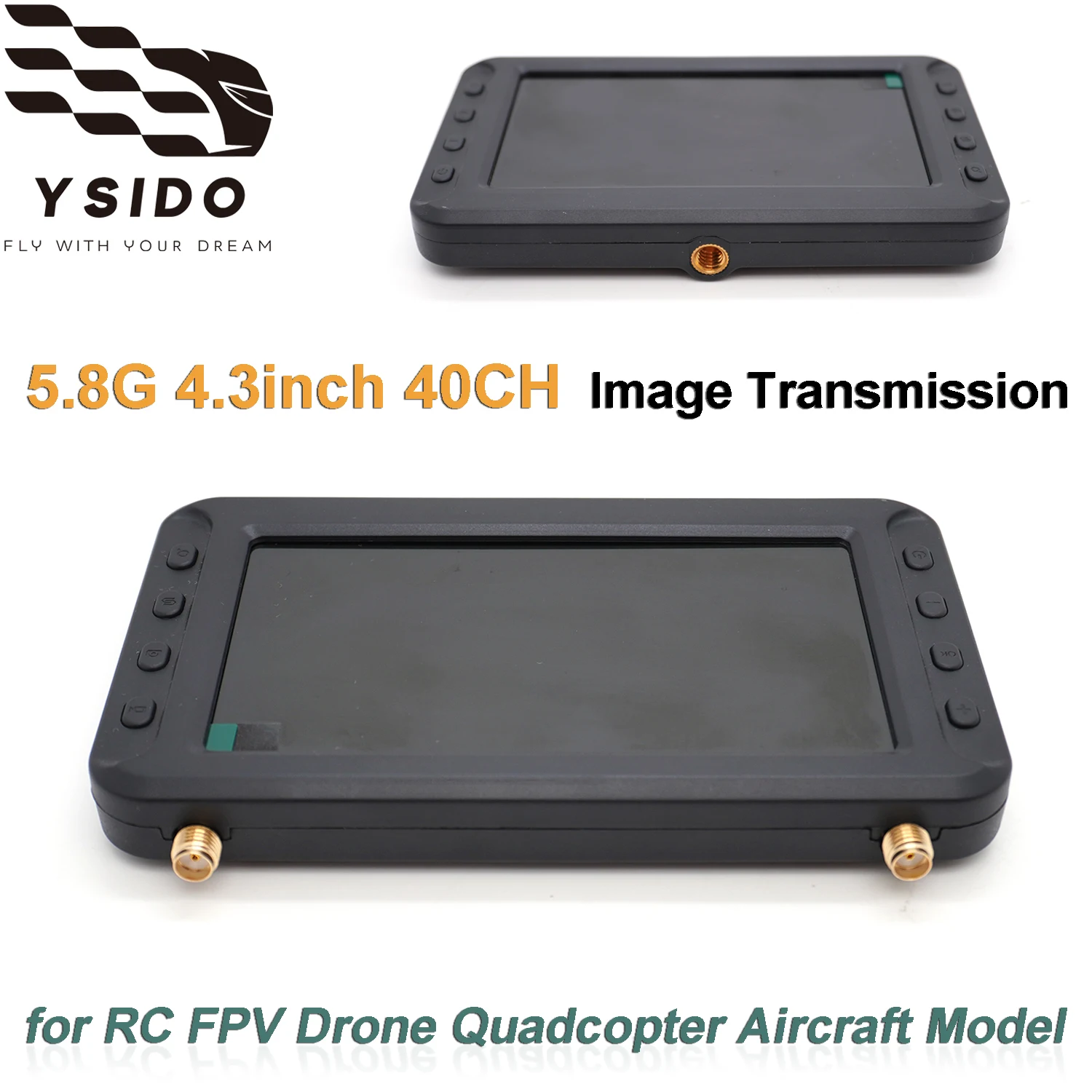 

YSIDO RC FPV Monitor HD 5.8G 4.3inch 40CH Wireless Receive Image Transmission Dual Antenna for RC FPV Drone Quadcopter Model
