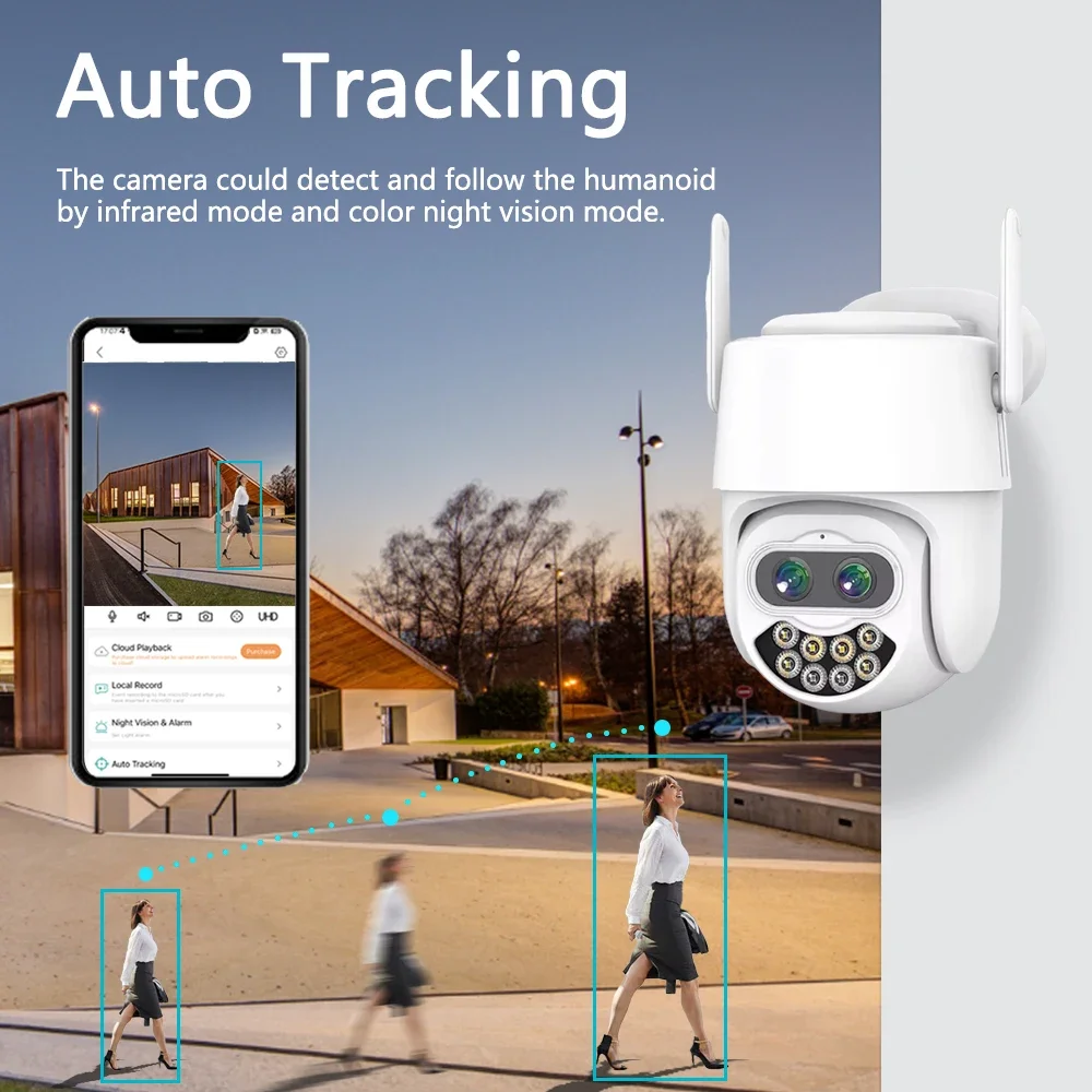 8mp ptz wifi kamera dual objektiv auto tracking ai menschliche erkennung cctv video außen überwachungs kamera sicherheit ip kameras icsee