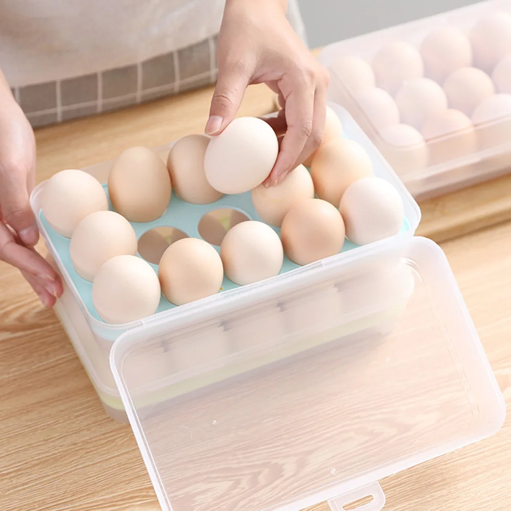 15Grid Egg Storage Box Egg Box Tray With Lid Drawer Kitchen Household Egg Tray Storage Box Dispenser Refrigerator Egg Holder