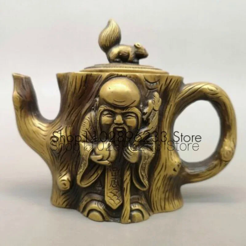 

Collection chinese old brass qing mark longevity star hand holding teapot