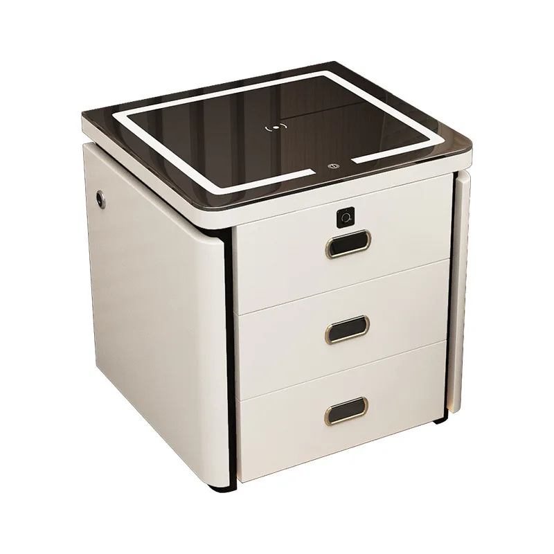 مصباح LED ذكي حديث بجانب السرير، منضدة خشبية متعددة الوظائف مع قفل بصمة الإصبع #3