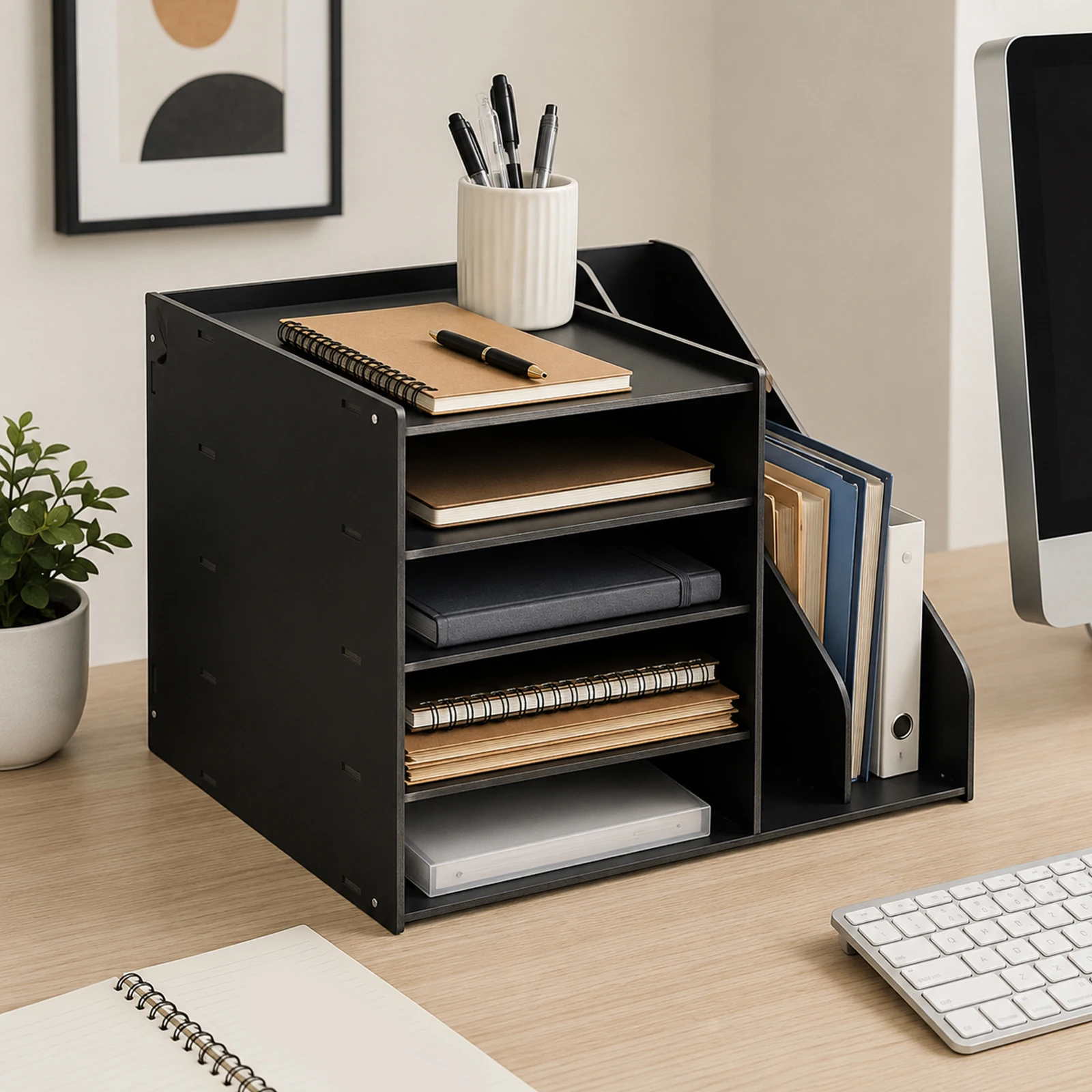 Organisateur de classeurs, trieur de courrier en PVC, système de rangement de bureau à emboîtement, panneau de rangement amovible.