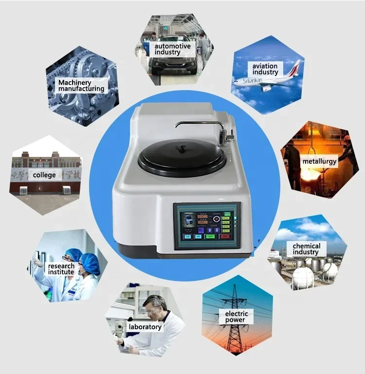 Metallographic grinding and polishing machine with touch screen display