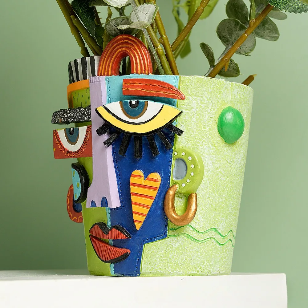 Abstrakter Gesichts-Blumentopf Dekorativer Pflanzkübel Picasso-Vasen Balkon Sukkulenten-Pflanzenhalter Ornament Heim-Garten-Deko-Accessoire – Detail 7