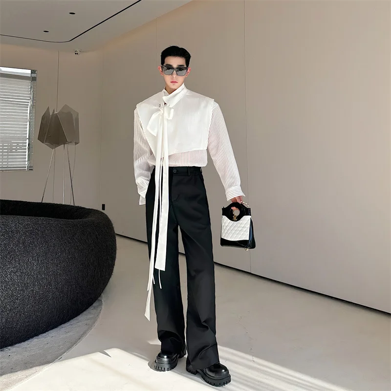 

Spring Summer New Sle Men's Long Sve Me Splicing Hollow out irt Trendy Design Casual Faion Lightweight Iron Free