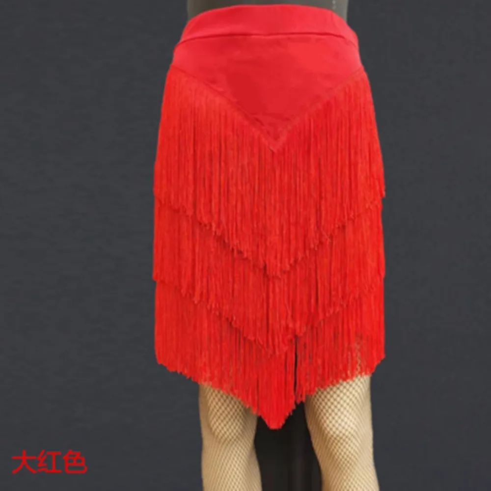 กระโปรงเต้นลาตินสำหรับผู้หญิง กระโปรงครึ่งตัวแบบมีชายครุย สำหรับฝึกซ้อมและการแสดง บอลรูม ซัลซ่า