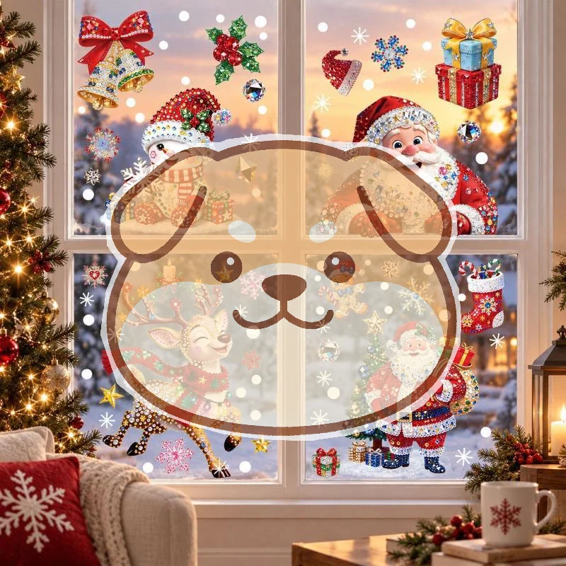Christmas Window Glass Stickers Luminous Snowman Santa Elf High Clarity for Home Store Mall Xmas Window Decor