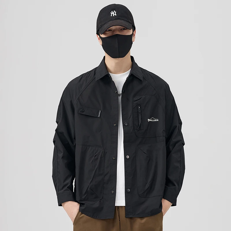 

Casual Faionable Men's Jaet Spring Autumn Flip Collar Workwear Sle Multiple kets Trendy Top Large Size Outerwear