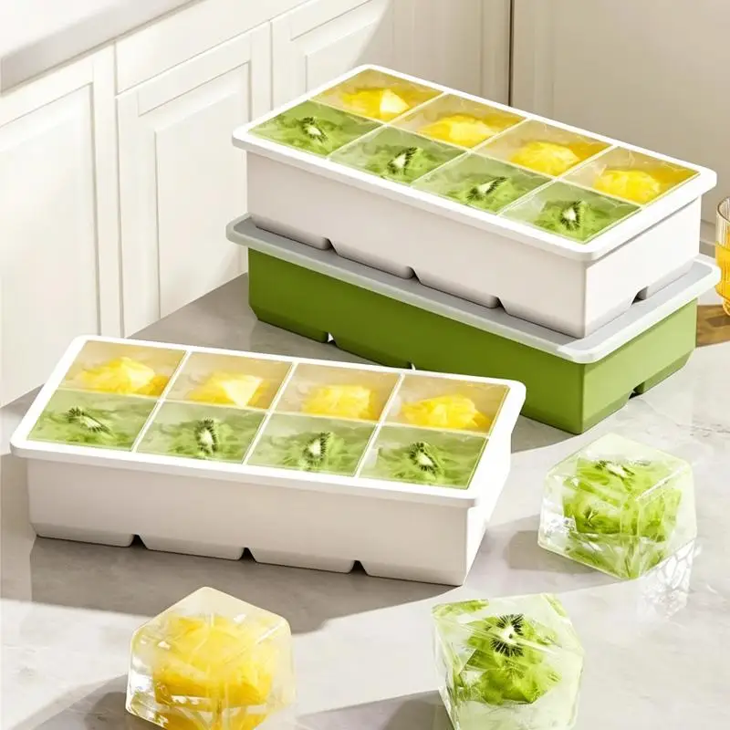 Large Ice Block Mold Silicone Ice Cube Tray With Leak Proof Lid Easy Release For Home Summer Drink Parties