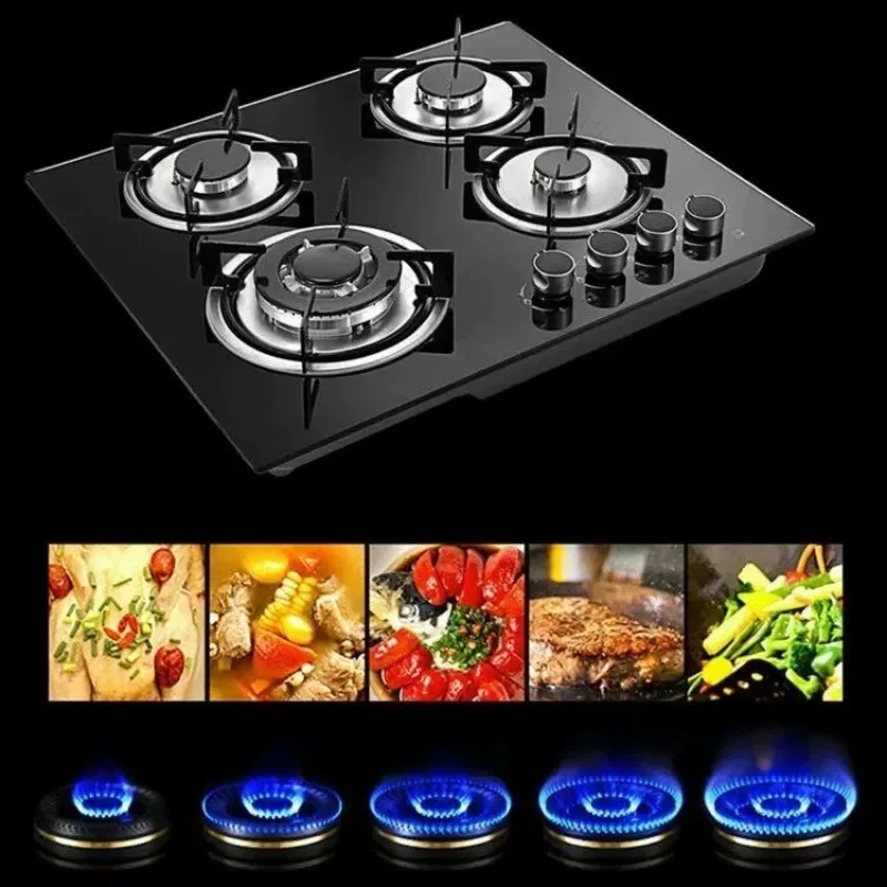 Dual Fuel 4 Burner Gas Stove with Electronic Pulse Ignition Tempered Glass Cooktop Kitchen Cooking Appliance