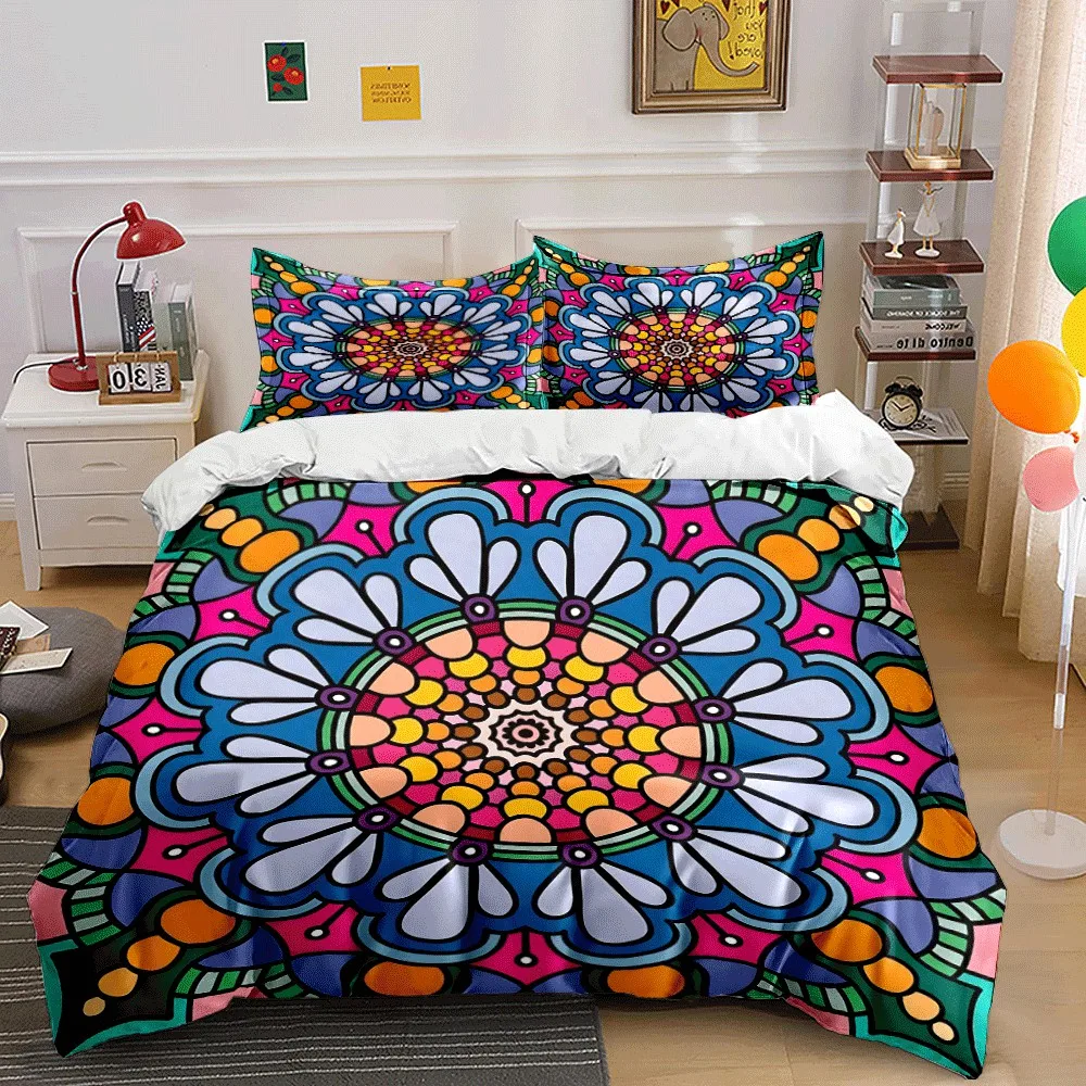 Colorful Mandala Pattern Home Set Exquisite three-piece bedding set gift for kids and adults