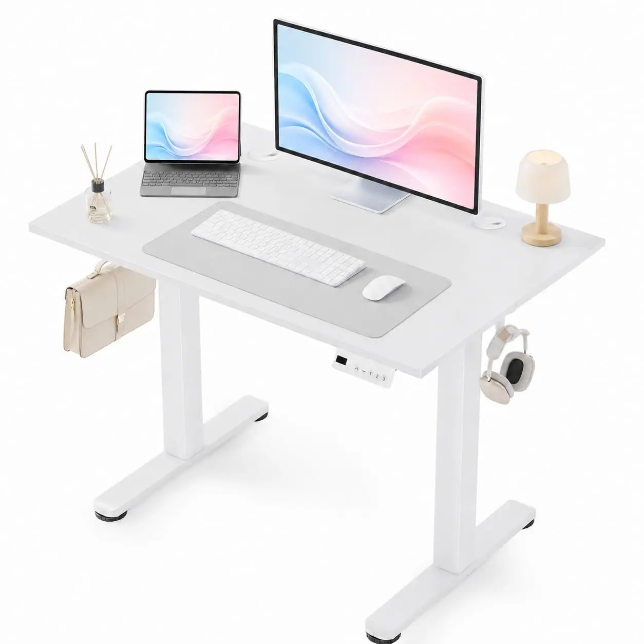 40x24 Inch White Electric Standing Desk Adjustable Height 3 Memory Presets Cable Management Home Office, Customized