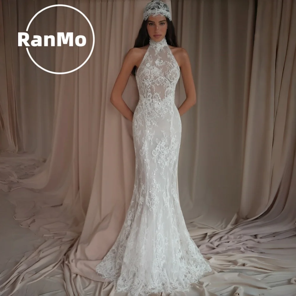 

Ranmo 2025 Halter Beading Lace Wedding Dress Woman's Mermaid Bridal Gowns Sleeveless Court Train Customized Vestidos De Novia