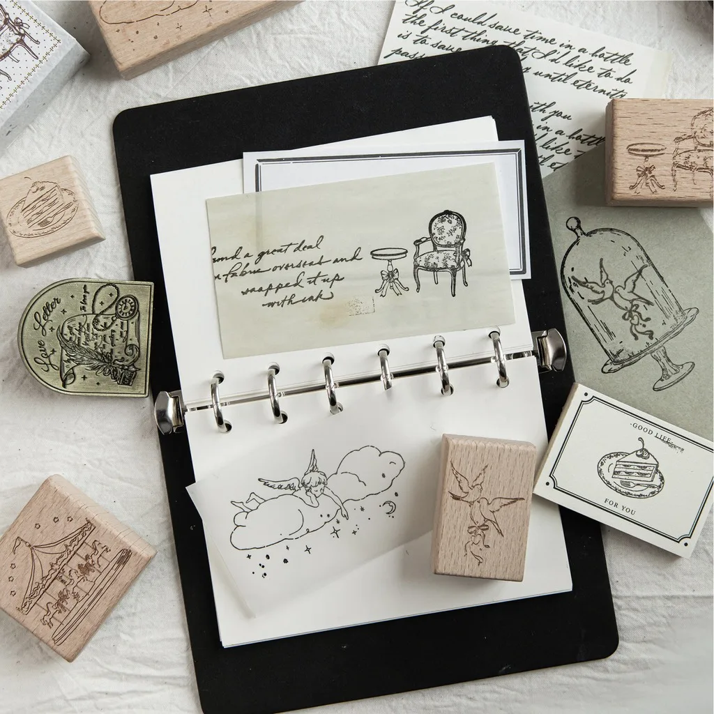 Vintage Wood Cartoon Pattern Rubber Stamp for Journal Scrapbooking DIY Art Craft Handcraft Notebook Decoration Back To School