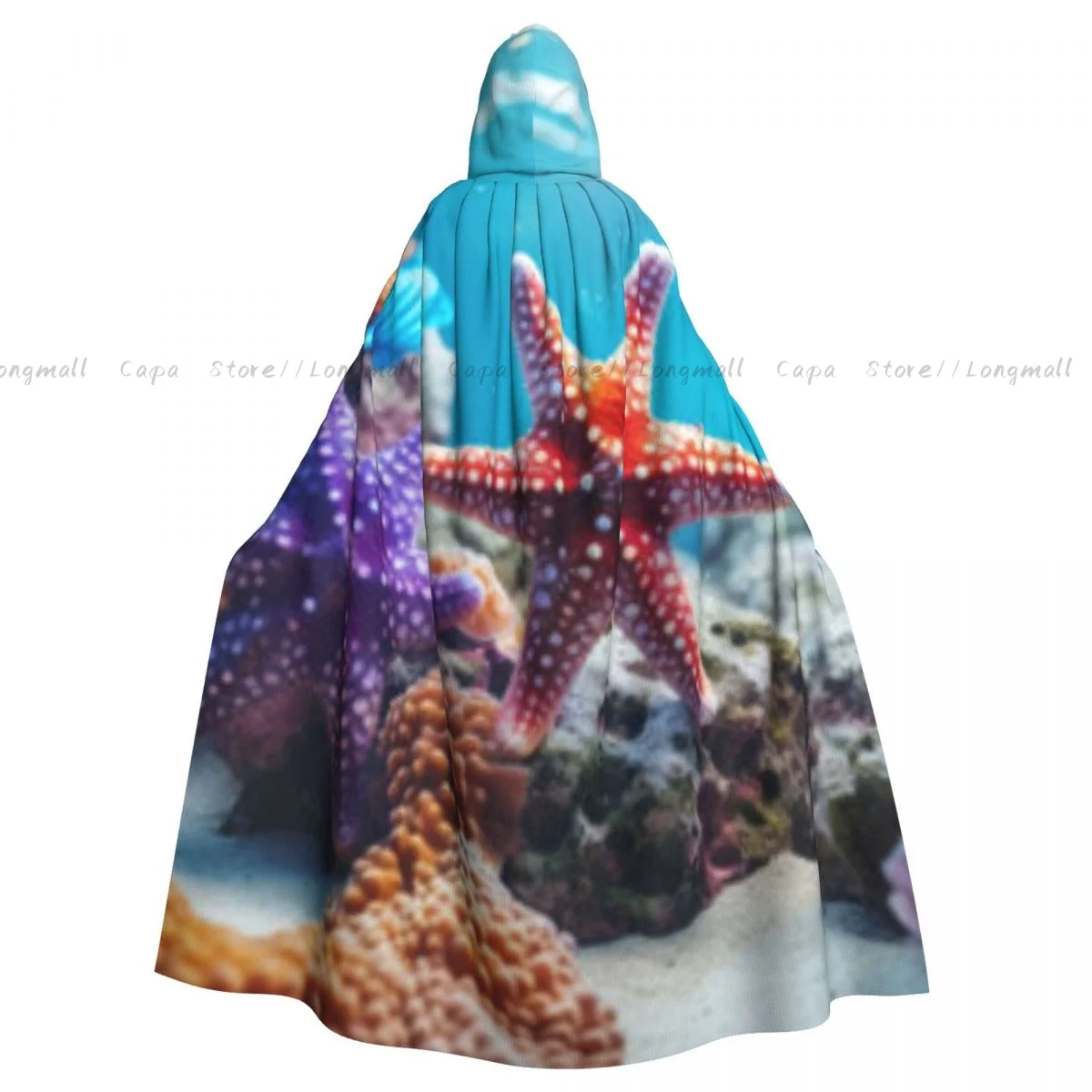 Dazzling Sea Stars Cloak Hooded Cosplay Costume Halloween Adult Long Party Cape