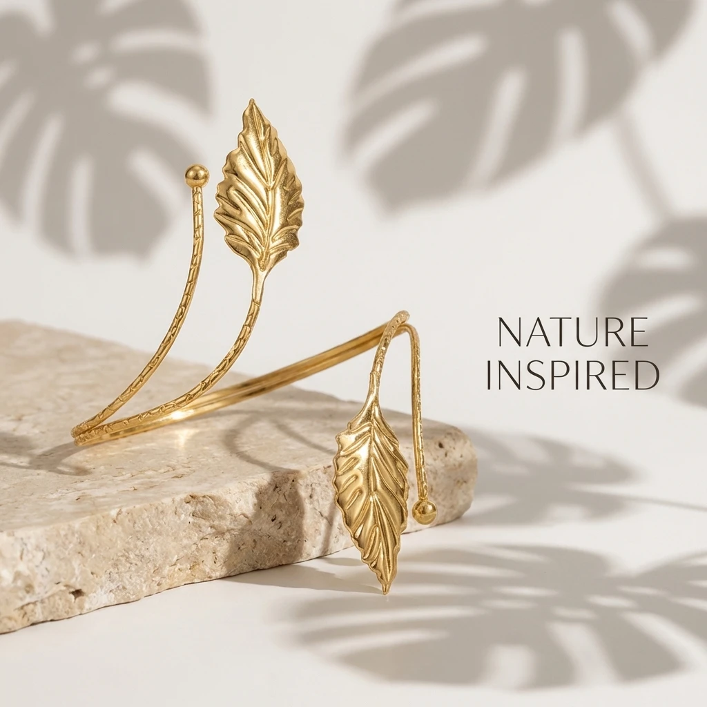 Vintage Gold Color Leaf Upper Arm Cuff Bracelet for Women Simple Waves Twisting Geometric Hand Arm Bangles Beach Pearty Jewelry