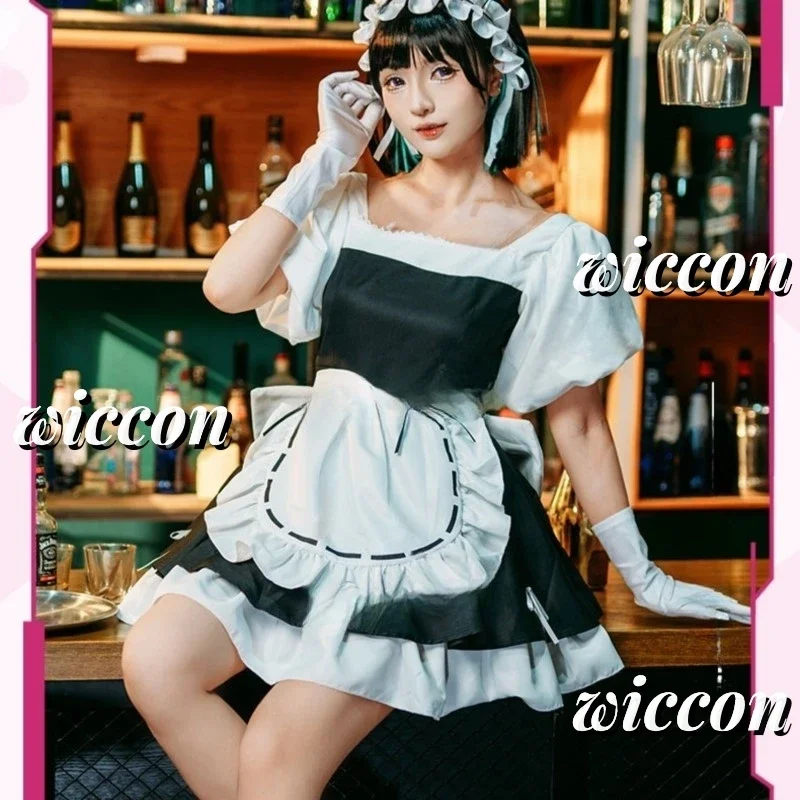 MN1 Sua Maid Cosplay disfraz peluca alienígena escenario Cosplay disfraz micrófono vestido blanco sombreros peluca corta negra Sua Cosplay Dre9 * Jy