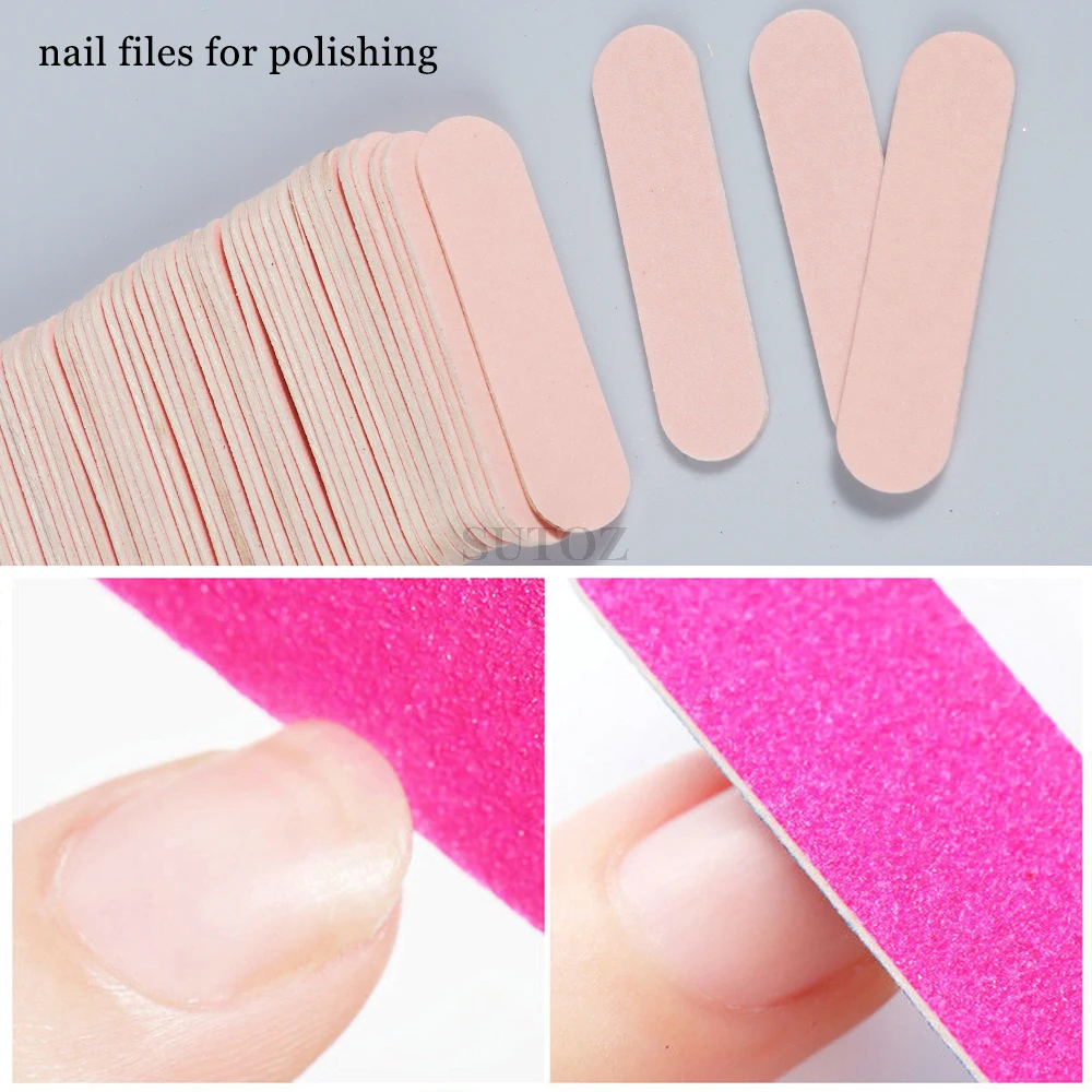 50/100pcs Mini Nail Files Bulk Double-Sided Wood Sanding Buffer Block Set Emery Board Polishing Pedicure Manicure Tools LEBCX