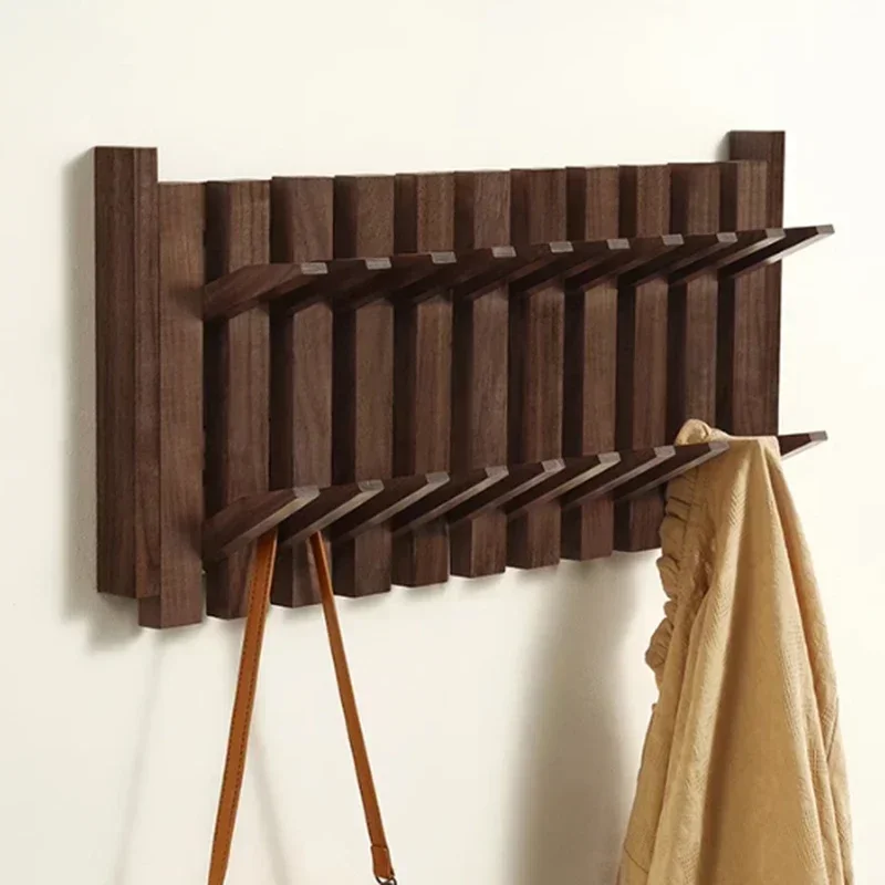 yesDouble Row Coat Racks Solid Wood Clothes Hanging Hooks Entrance Hall Portable Clothing Rack Multifunctional Bag Scarf Hangers