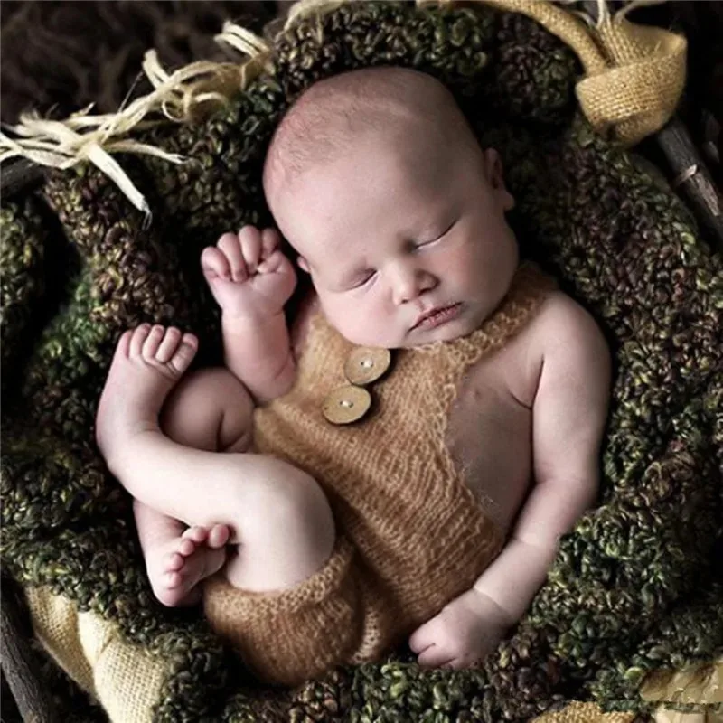 Newborn Photography Romper Soft Mohair Knitted Sleeveless Jumpsuits Pants Baby Photo Props Infant Photoshoot Accessories Clothes