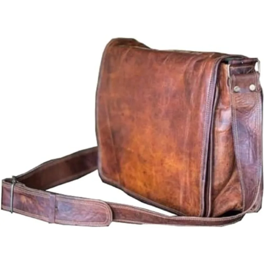 

18 inch Leather Full Flap Messenger Handmade Bag Laptop Bag Satchel Bag Padded Messenger Bag Brown Brown