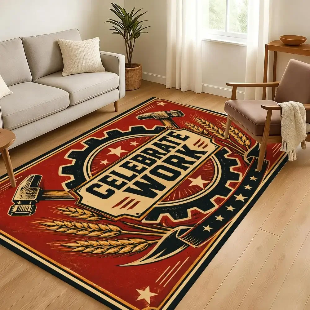 Labor Day celebration preparations Floor Mat Soft Thickened Non-Slip Bedroom Living Room Door Mat Home Decor Flannel Rugs