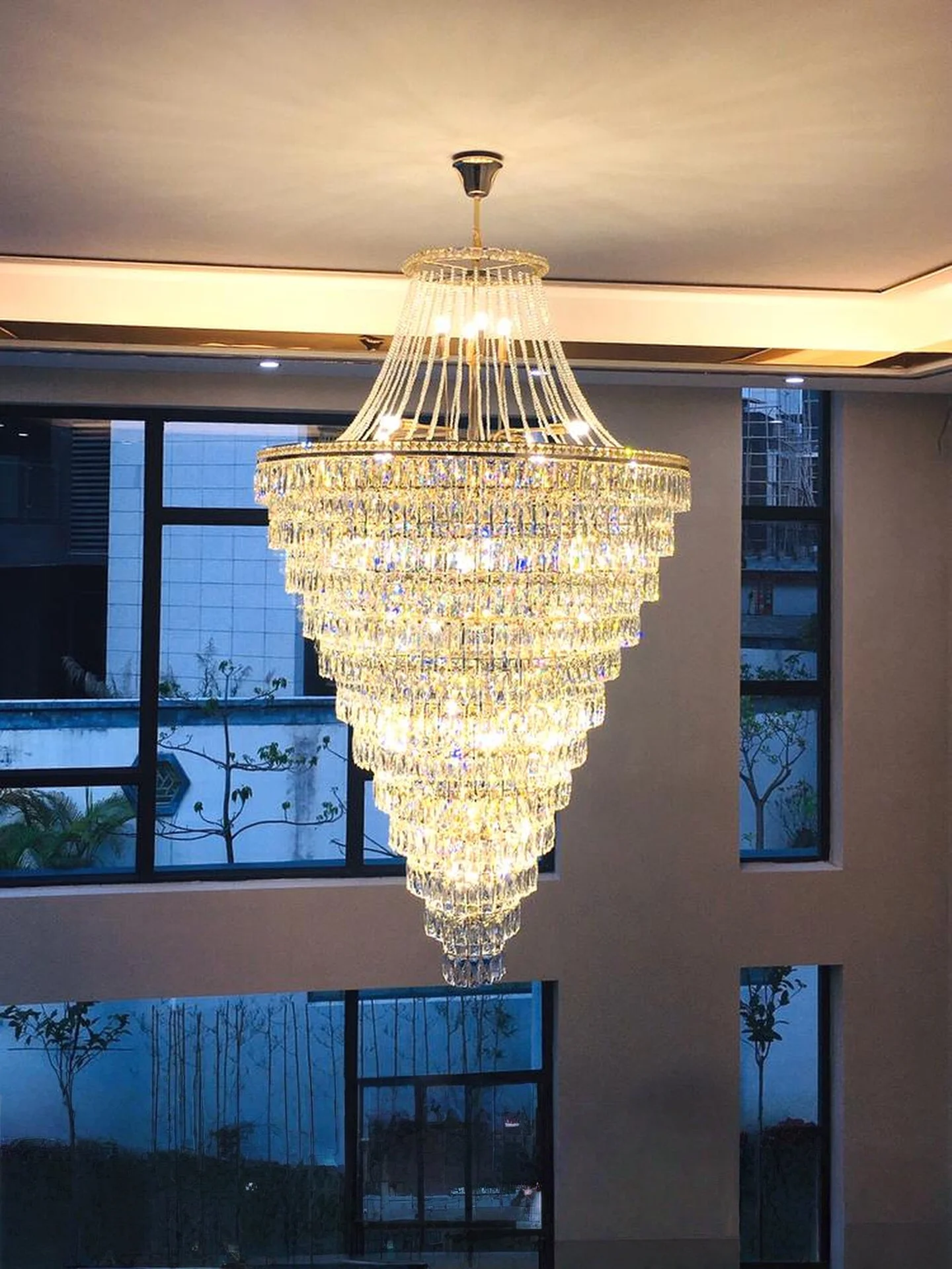 Light Luxury Duplex Building Led Crystal Chandelier Home Decoration Luxury Villa Living Room Spiral