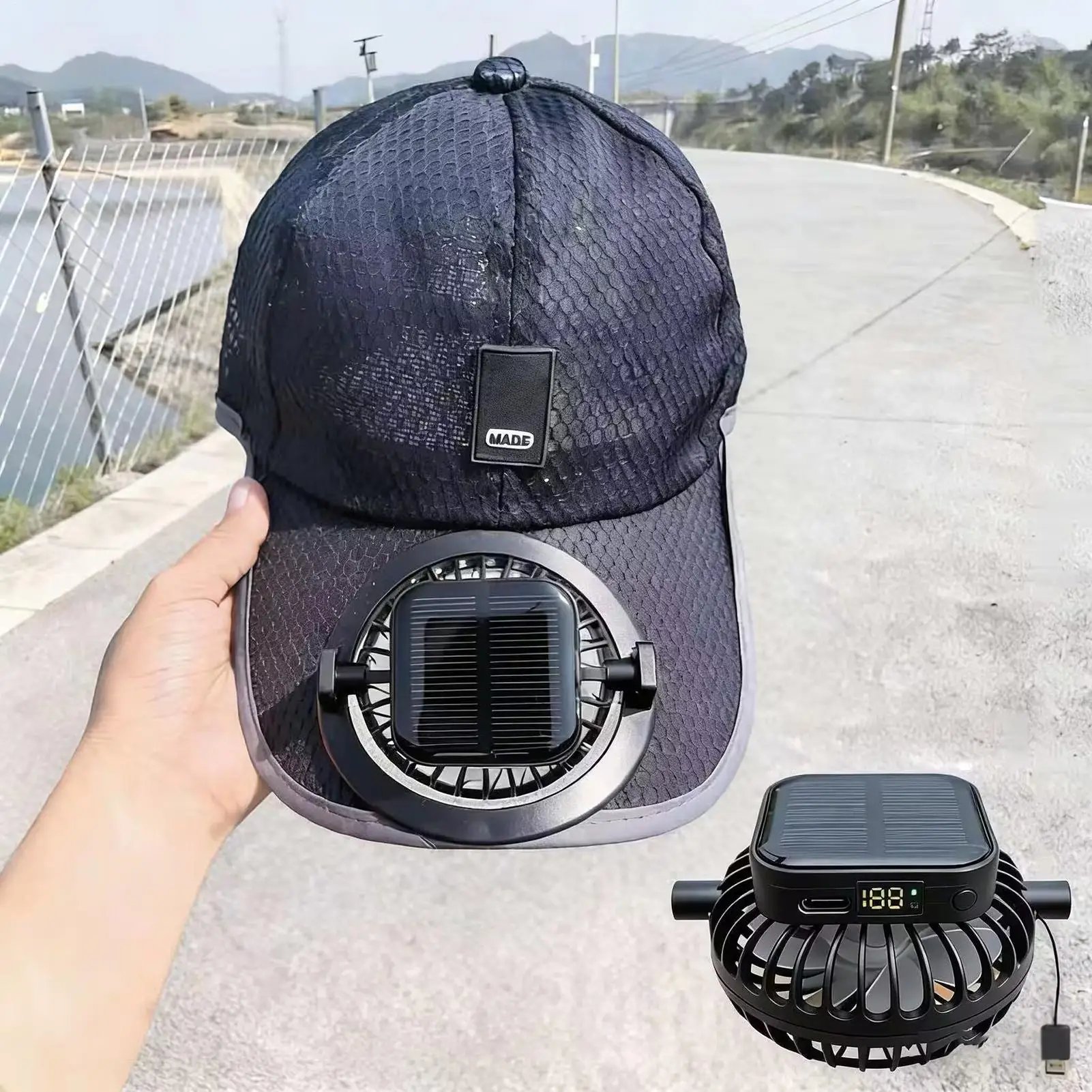 

Sun Protection Hat With Solar Fan Wide Brim Digital Headwear Outdoor Summer Sport Baseball Hat For Women Men Daily Beach Travel