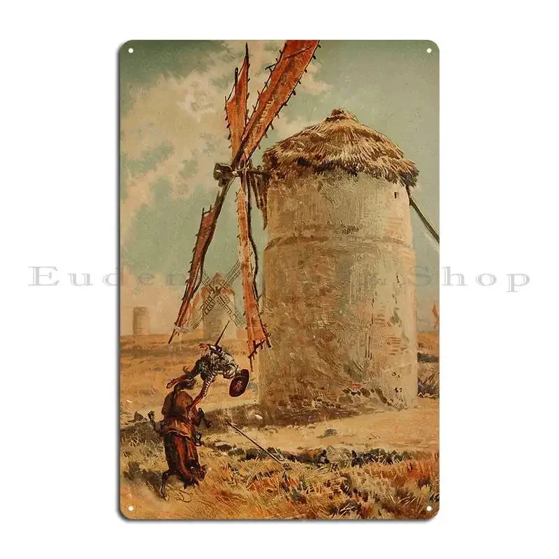 Don Quixote And The Windmill Metal Plaque Poster PaintingParty Pub Custom Mural Tin Sign Poster
